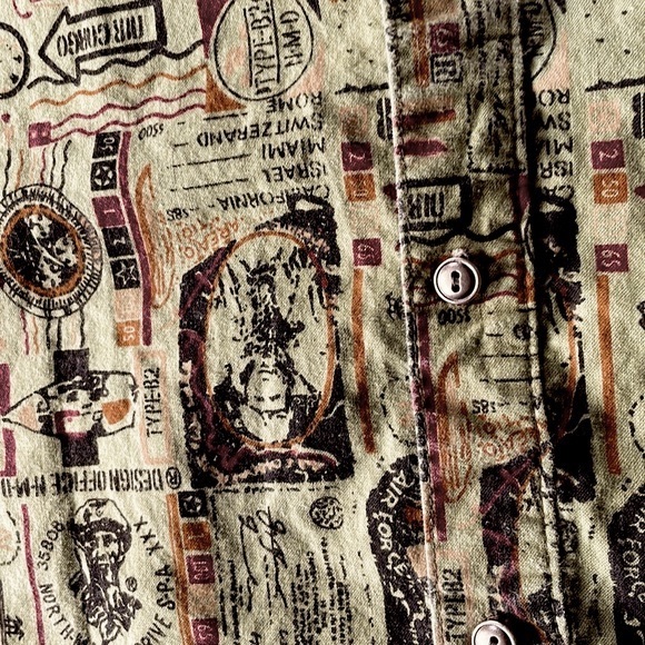 RARE Vintage Shirt NORTH MARINE DRIVE 45R 45rpm Novelty Print Army Size Large - Picture 5 of 7